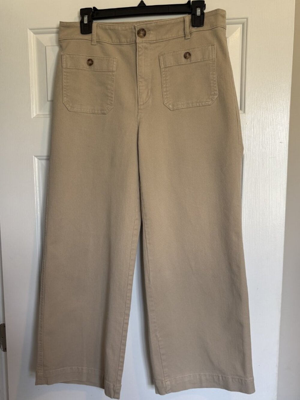 Loft Palmer Wide Leg Crop Pants Button Patch Pocket Tan/Khaki Size 8